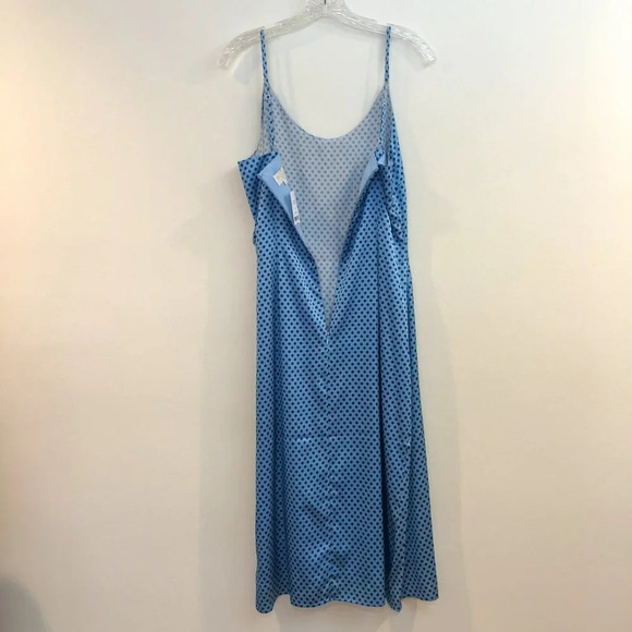 NEW The Westside 100% Silk Polka Dot Blue Silk Wrap Spaghetti Strap Midi Dress M - Picture 9 of 10